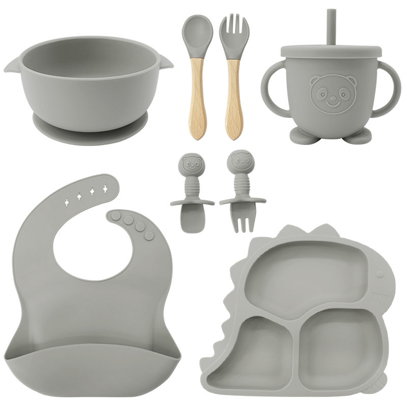 Baby Products Factory Vajilla para bebés Juego de vajilla de silicona para recién nacidos Juego de vajilla para niños de dibujos animados Juego de complementos alimenticios