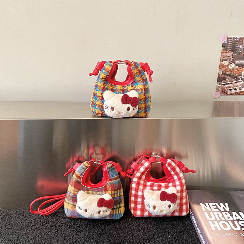 New Year Red Mini Bag Cartoon Cute Woolen High-Value Girl's Bag Single Shoulder Crossbody Children's Coin Purse Trendy