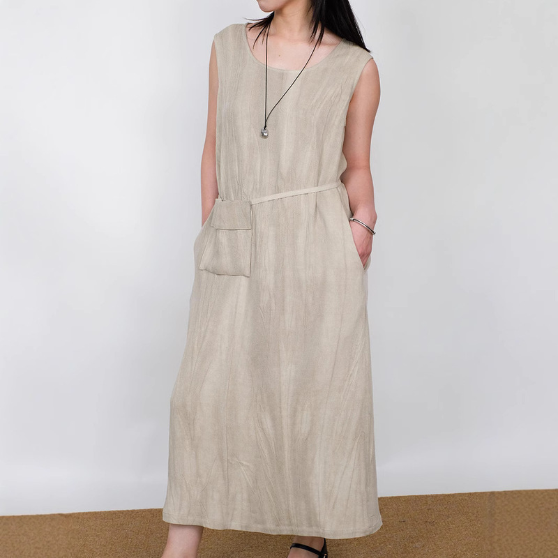 Relaxed and Casual Tie-Dye Color-Blocked Vest Dress for Women, Loose Drapey Linen Sleeveless Dress