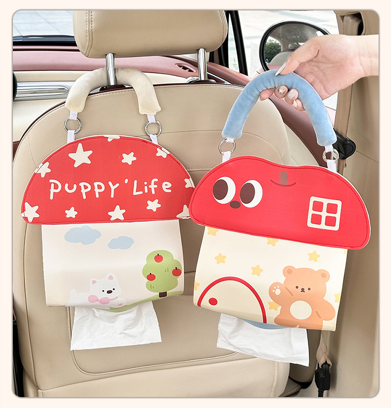 Cartoon Car Tissue Box, Universal Tissue Hanging Bag for Car Seat Back, Cute and Fun Car Interior Accessories Tissue Box
