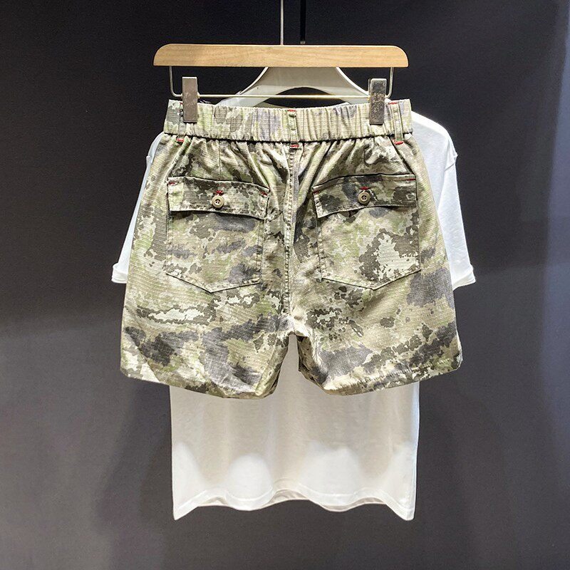 Men's Camouflage Cargo Shorts Outdoor Casual Elastic Waist 4 Point Pants mid Length Scratch Resistant Wear Resistant Fabric_viptrois.com