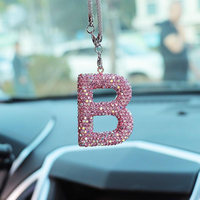 Letter bow clay car interior accessories pendant ladies rhinestone car rearview mirror pendant pendant
