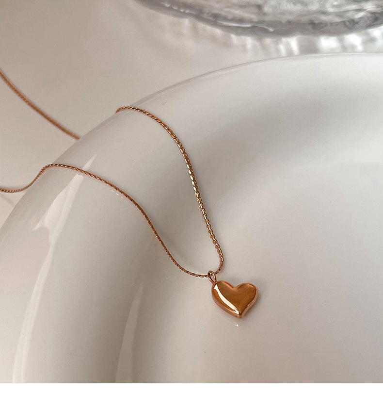 Daily Occasion Titanium Steel Material Simple Style Korean Style Heart Shape Titanium Steel Plating Pendant Necklace