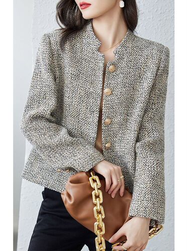 Design-oriented small Shalimar-style women's autumn women's rough wool short item 2025 autumn women's fashion versatile top