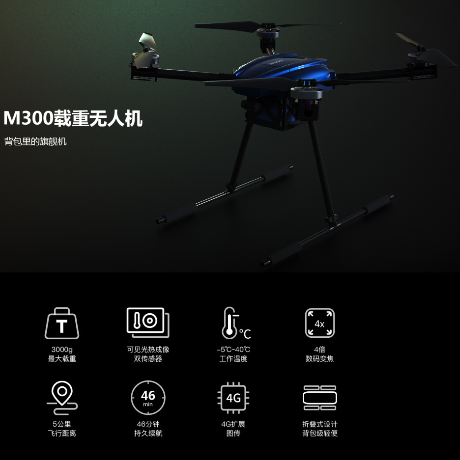 大型载重红外热成像四旋翼折叠救援勘测巡防无人机带屏遥控器双光