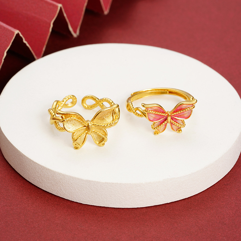 Anillo de mariposa de oro de arena abierto popular estilo estilo de vid personalidad linda rosa para niñas multifacéticas joyas de mano de alta calidad