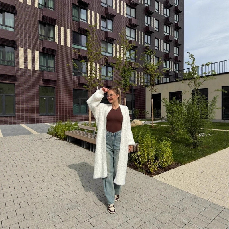 Cross-Border Imitation Mink White Knitwear Cardigan Outwear Women's Autumn and Winter Loose Plush Fluffy Long Cardigan