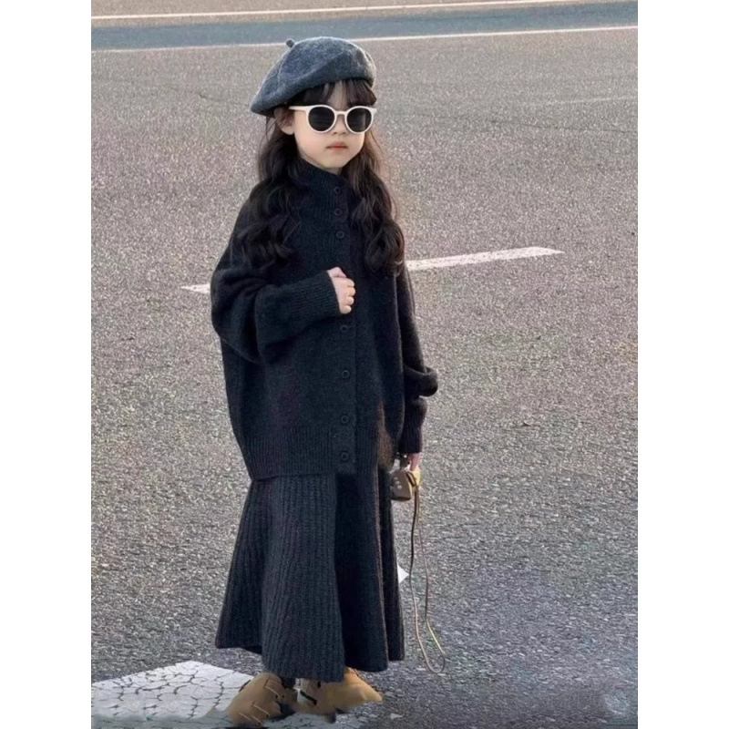 Корейская детская одежда Детские свитера 2024 осень-зима Корейская версия для девочек моды дикие шерстяные юбки
