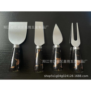 Black Ceramic Cheese Knife and Fork Set, Pointed Knife, Flat Knife, Four-Piece Set, Cheese Knife for Cutting Cheese and Cream, Ceramic Cheese Knife