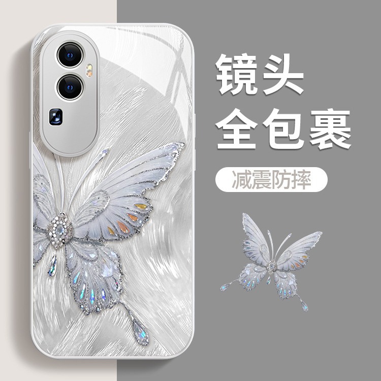 Aplicable opporeno 11 / 10 / 9 / 8pro + carcasa del teléfono móvil findx7 joyas estéticas mariposa a97 vidrio líquido