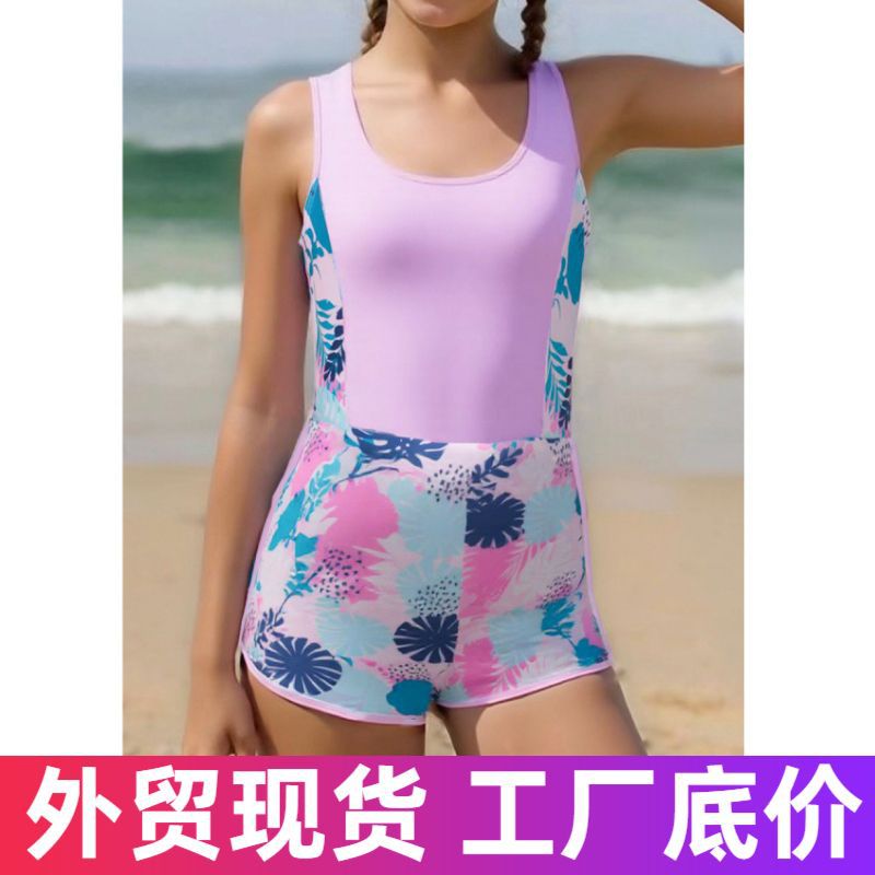 2025 foreign trade Amazon new children's swimsuit European and American girls big children's one-piece boxer two-piece swimsuit