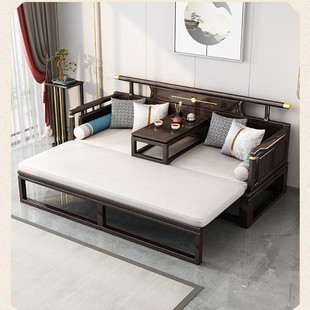 New New Chinese Style Solid Wood Sofa Folding Bed Small Apartment Dual-purpose Push-pull Bed Multifunctional Folding Sofa Bed Combination