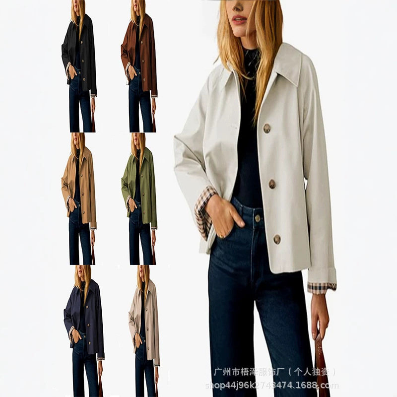 Cross-Border New European and American Style Plus-Size Jackets, Cross-Border Women's Spring and Autumn Plaid Coats