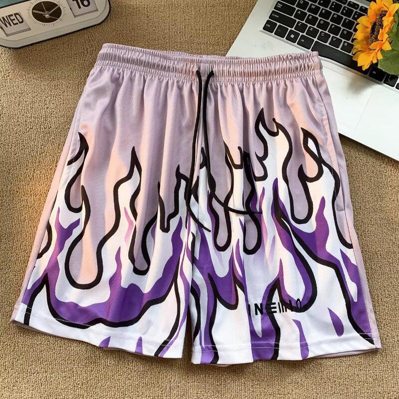 Flame Basketball Shorts Men and Women American Sports Quick-drying Breathable Casual Loose Shorts Cute Cartoon Printed Women
