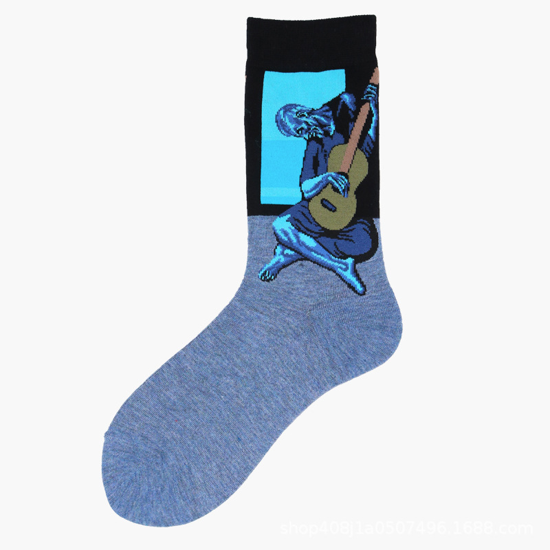Calcetines de Comercio Exterior, Calcetines de Media Pantorrilla con Pintura al Óleo de Estilo Creativo Europeo y Americano, Calcetines Largos de Moda Transfronterizos, Calcetines de Algodón de Media Pantorrilla para Otoño e Invierno.