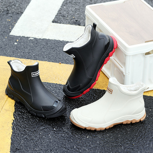 Men's Rain Boots for Autumn/Winter Outdoor Fishing Waterproof Short Leg Rain Boots, Non-Slip Men's Rain Boots for Delivery, Kitchen Water Shoes with Fleece Lining