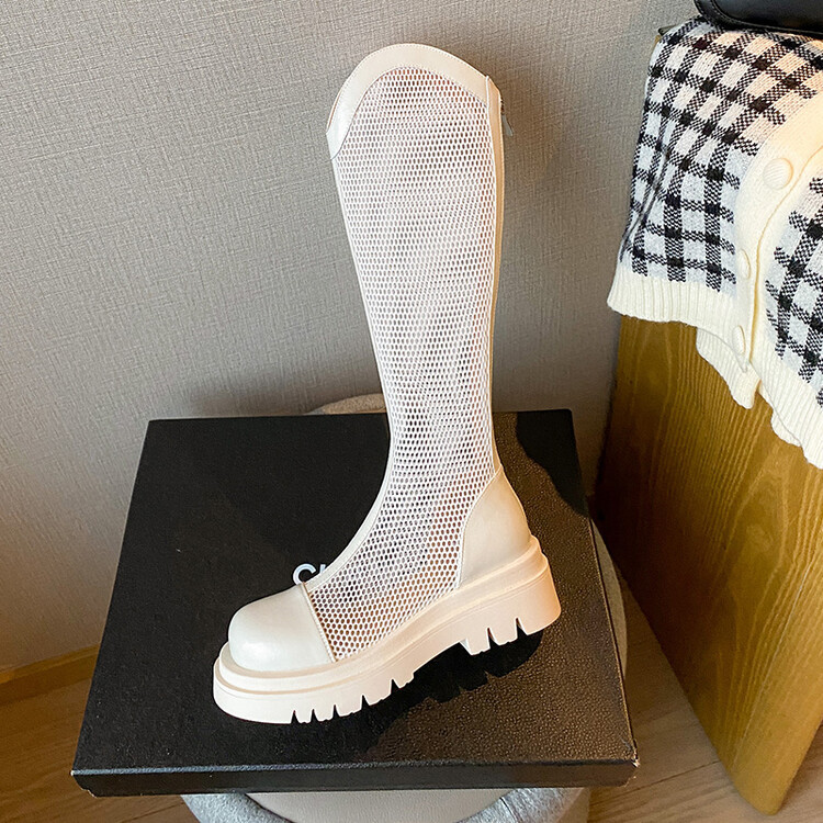 Boot nữ da lưới thoáng khí mùa hè, đế dày rỗng, ống rộng cho chân to — Màu nâu ống lớn, Màu đen cổ ống lớn, Ống nhỏ màu đen, Ống nhỏ màu be chi tiết 110