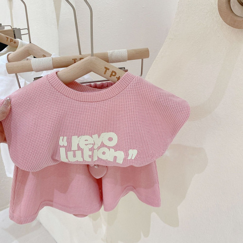 Korean style fashionable summer new parent-child clothing girls' vest set sleeveless letter-print sports shorts two-piece trendy