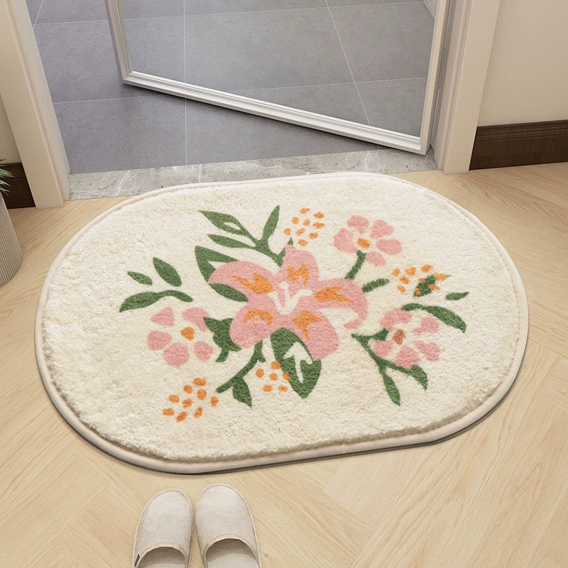 Свежий цветок Кашемир-как напольный коврик простой бытовой ванной абсорбент коврик овальный ванная комната легкий в уходе износостойкий напольный коврик