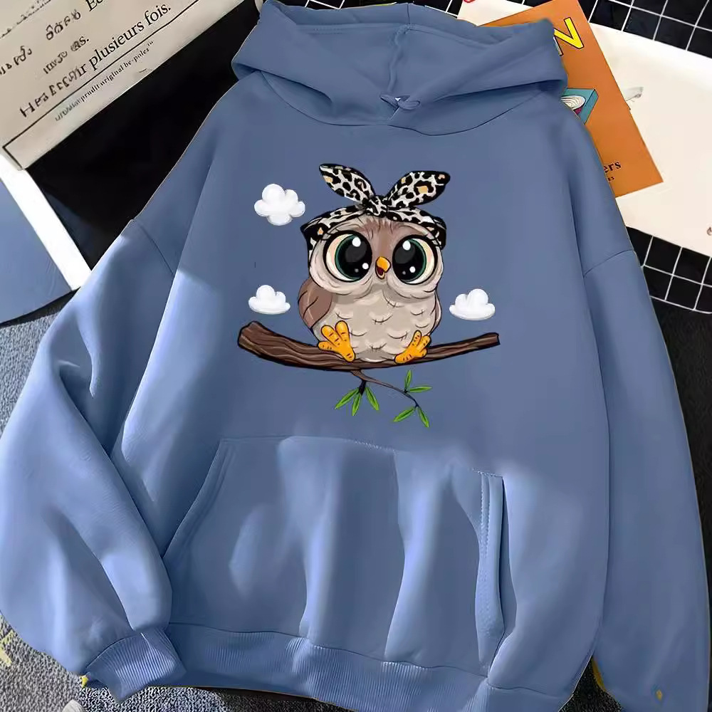 Hirsionsan Kawaii Cartoon Print Hoodies Women Overseas Spor