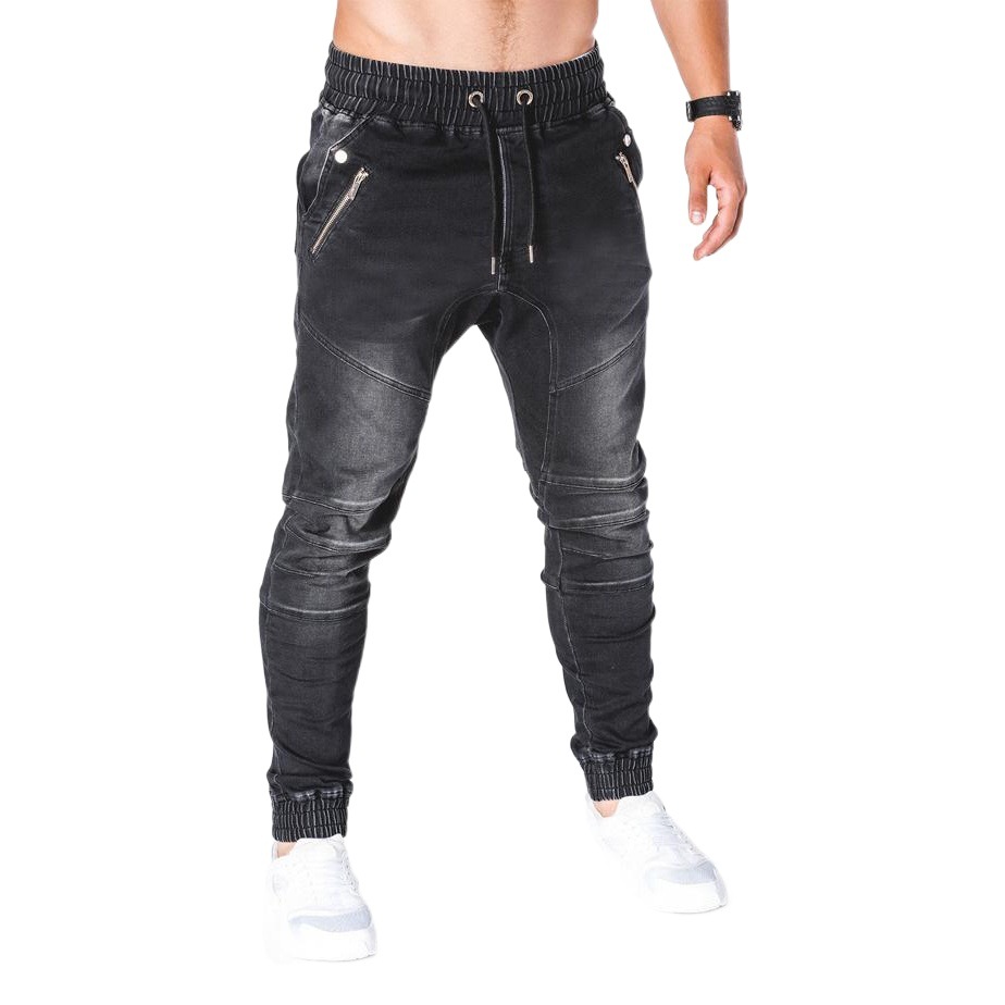 2019 Comercio exterior popular europeo y americano hombres lavados tela de mezclilla Pantalones deportivos casuales pantalones vaqueros atados al tobillo