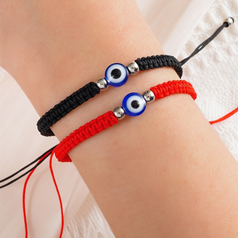 2-Pack Cross-Border Exclusive Evil Turkish Blue Eye Bracelet Adjustable Woven Evil Eye Bracelet