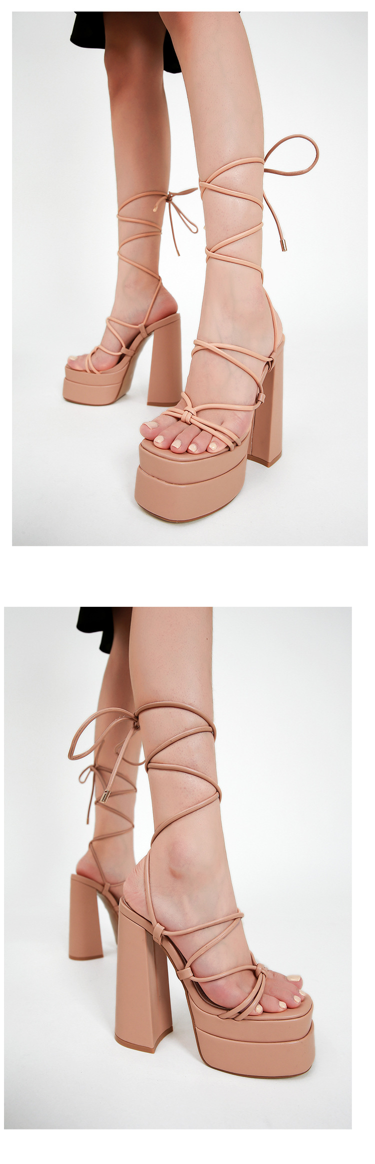 Sandal cao gót La Mã nữ quai dây mảnh, gót 9 cm, phong cách catwalk — Màu tím chi tiết 12