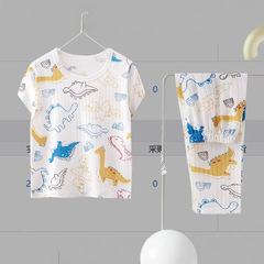 新しい子供服の子供の家の服の半袖の袖の9分のズボンの男の子の純綿のスーツの夏の薄いタイプの女性のエアコンの服