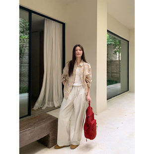 Designed Split Multi-Pocket Casual Pants for Women Summer New Narrow Edge High Waist Slim Straight Pants