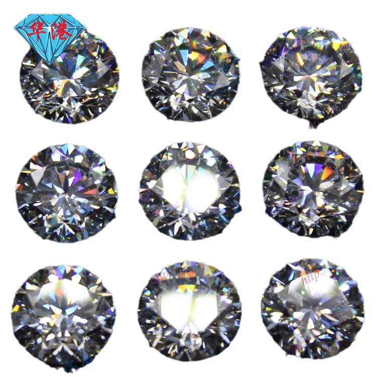 Huagang Gem 9A круглый «восьмисердечный-восьмистрелочный», камни без оправы, искусственный кубический циркон, белый сверхблестящий, импорт