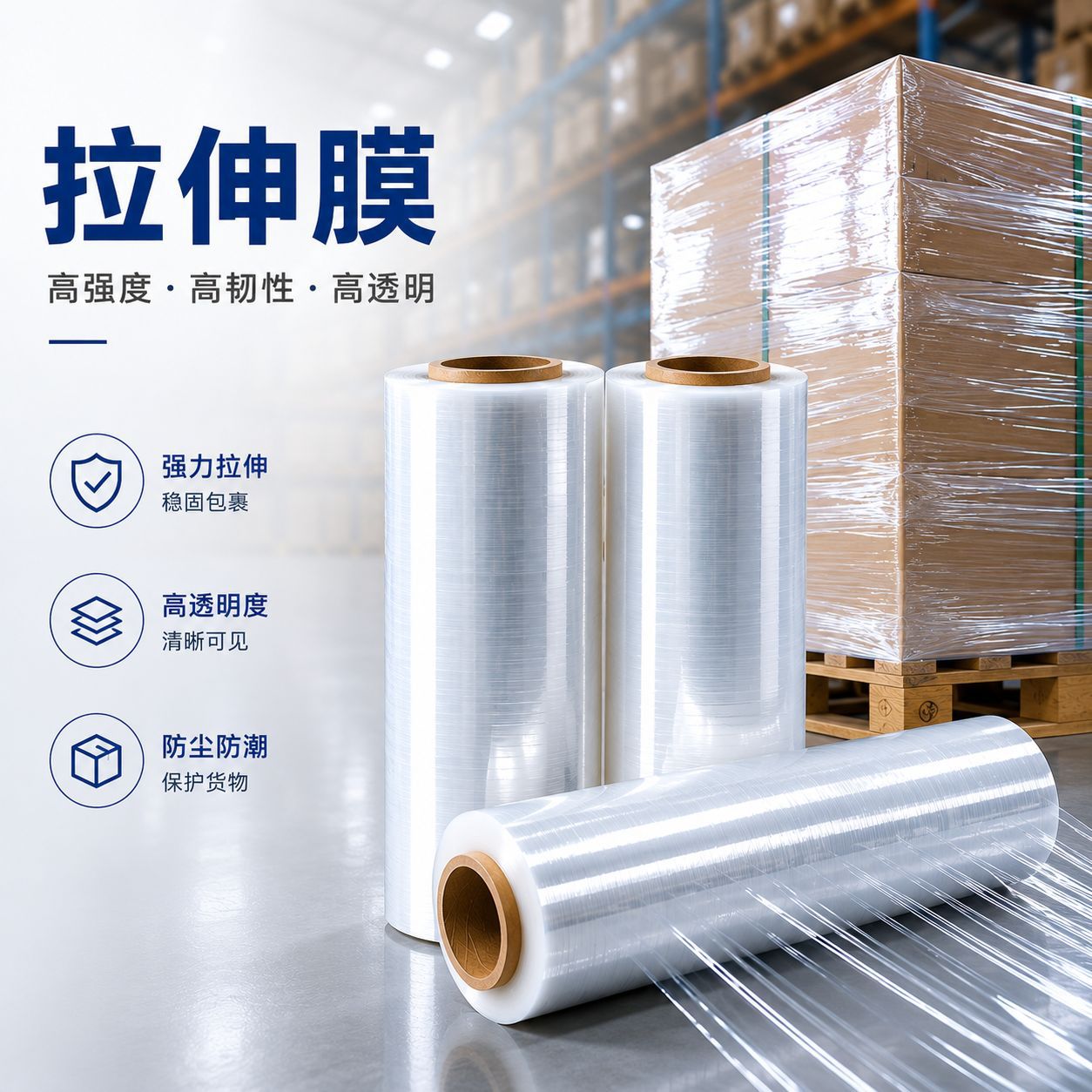 Dongguan película estirable de pelo recto PE película estirable transparente resistente al desgarro película estirable manual industrial FCL película estirable al por mayor