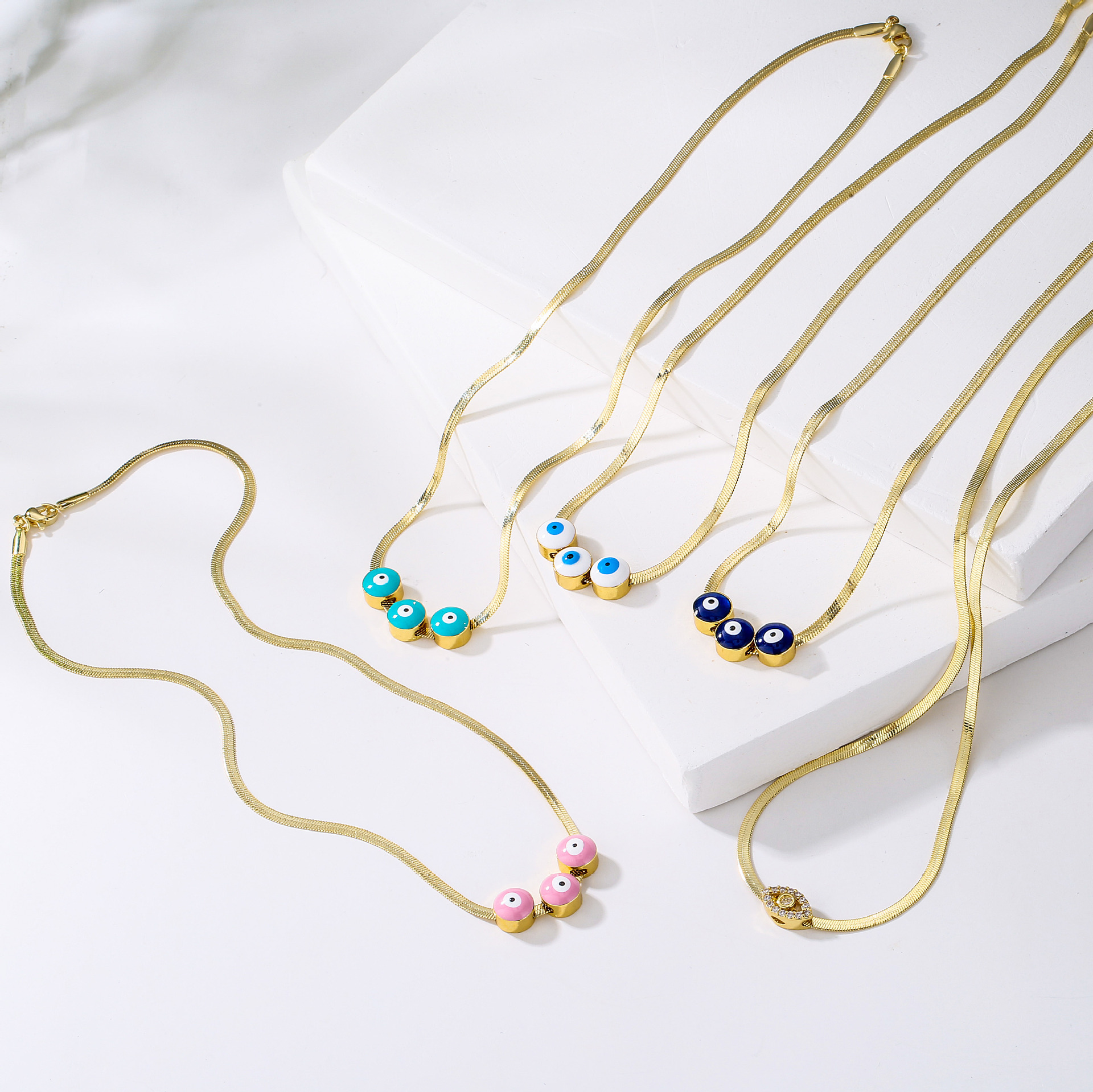 9g Weight 0.03µm Gold Plating Thickness Wholesale Novelty Geometric Eye Stainless Steel Necklace