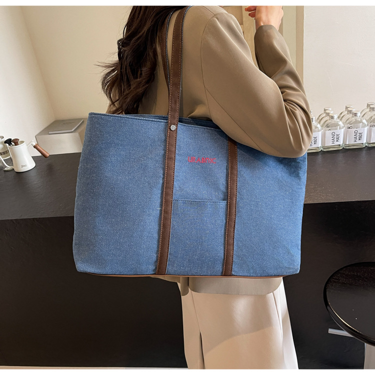 Large capacity canvas for women's 2024 new single shoulder casual and versatile tote bag, college student class_voghion.com