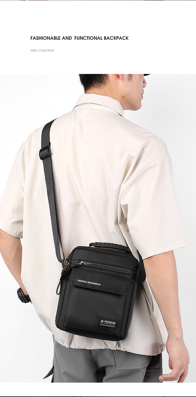 Men's large-capacity bag, nylon fabric single-shoulder bag, new business commuting crossbody bag, vertical small bag, hand-held men's bag Item Picture