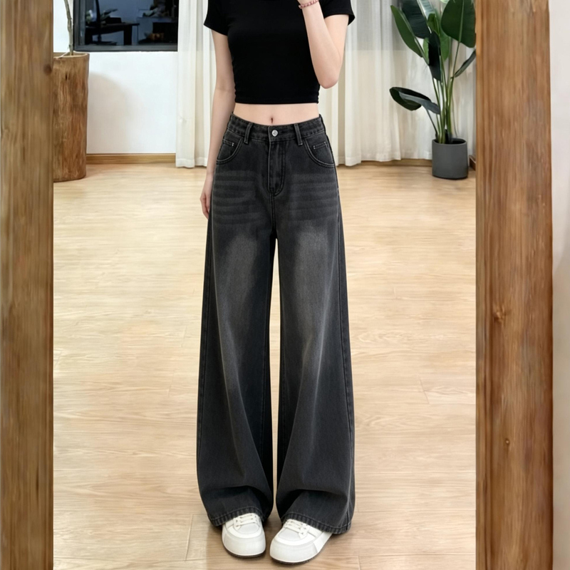 High-Waisted Black Jeans for Women, Summer Straight-Leg 2026 New Style, Loose Wide-Leg Straight Pants, Slimming Pants for Women