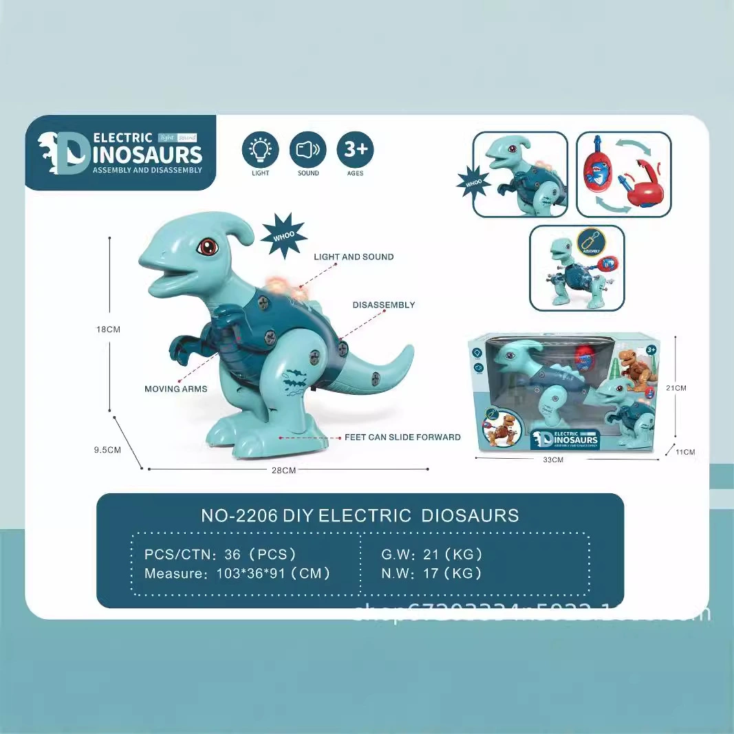 Constructor, electric dinosaur with light music, toy, tyrannosaurus Rex, DIY