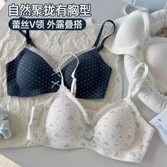 批发无痕内衣女士蝴蝶结碎花小胸聚拢无钢圈收副乳防下垂文胸薄款