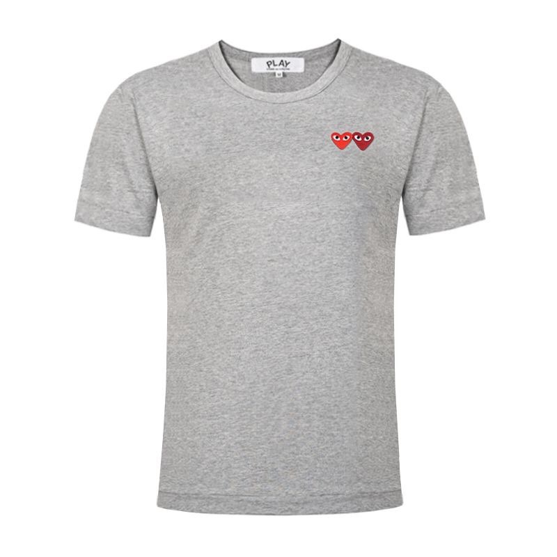 PLAY camiseta de manga corta unisex con bordado de corazón de mosaico de verano, corazón doble, corazón dorado