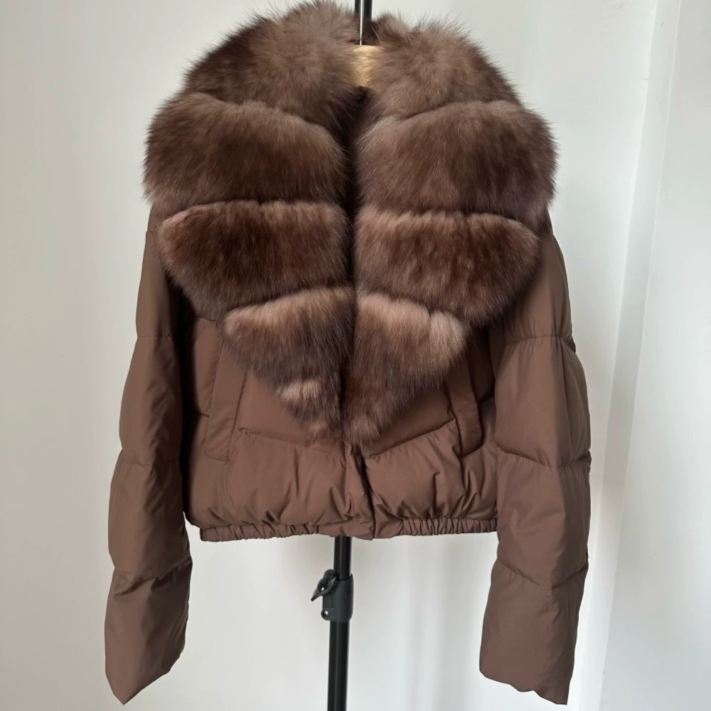 Пуховик Velvet Duck-Down зимний, короткий пуховик с крупным Faux-Fur воротником, размеры S–M