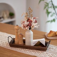 木质托盘餐桌中心木质摆饰餐厅农舍柱架带金属手柄木盘跨境