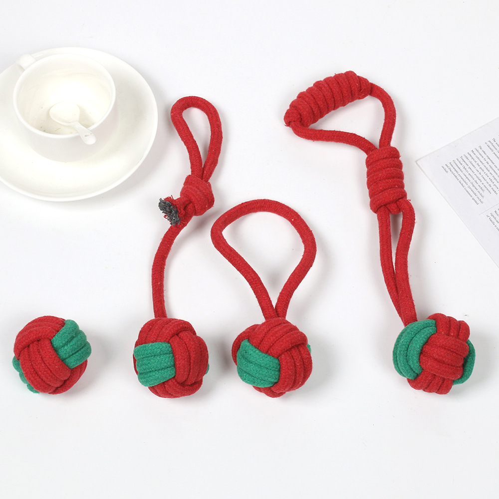 Juguetes populares para mascotas de Amazon, juego de regalo navideño con nudos para mascotas, juguete para perros de cuerda de algodón para masticar, fabricante de juguetes para perros
