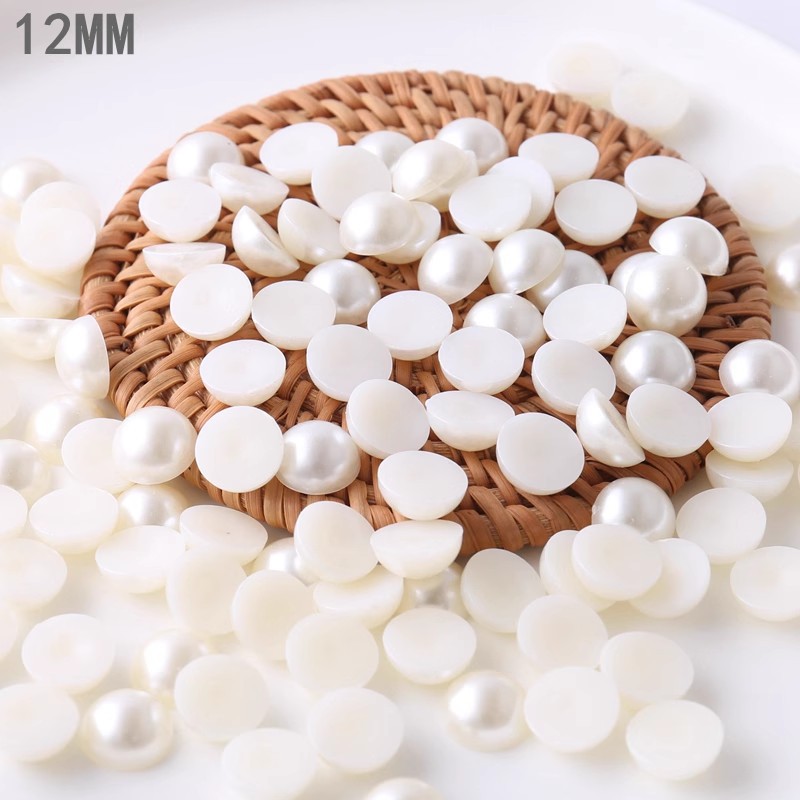 Perlas de imitación de medio lado, cuentas redondas de fondo plano semicirculares, parche de cuentas de medio lado blanco beige, cuentas de accesorios para el cabello con lazo hechas a mano