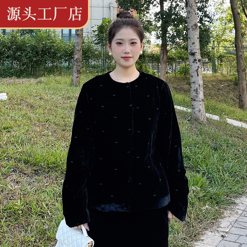 设计师品牌秋冬新款韩版时尚百搭桑蚕丝真丝丝绒棉服外套女设计感