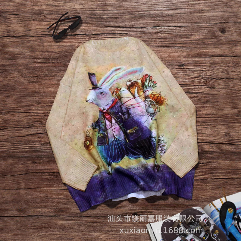Amazon New Trendy Cartoon Printed Pullover Sweater Crewneck Long Sleeve Knitwear Elastic Loose Casual plus size Amazon New Trendy Cartoon Printed Pullover Sweater Crewneck Long Sleeve Knitwear Elastic Loose Casual plus size