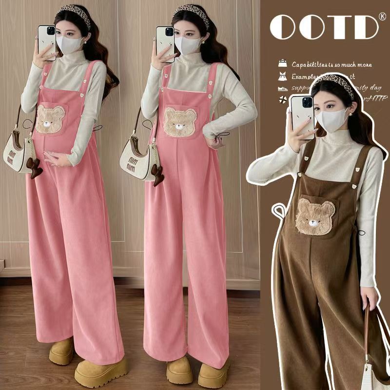 Maternity Overalls 2025 Autumn and Winter New Style Cartoon Bear Corduroy Suspenders Thickened Loose Plus-Size Long Pants Maternity Overalls 2025 Autumn and Winter New Style Cartoon Bear Corduroy Suspenders Thickened Loose Plus-Size Long Pants
