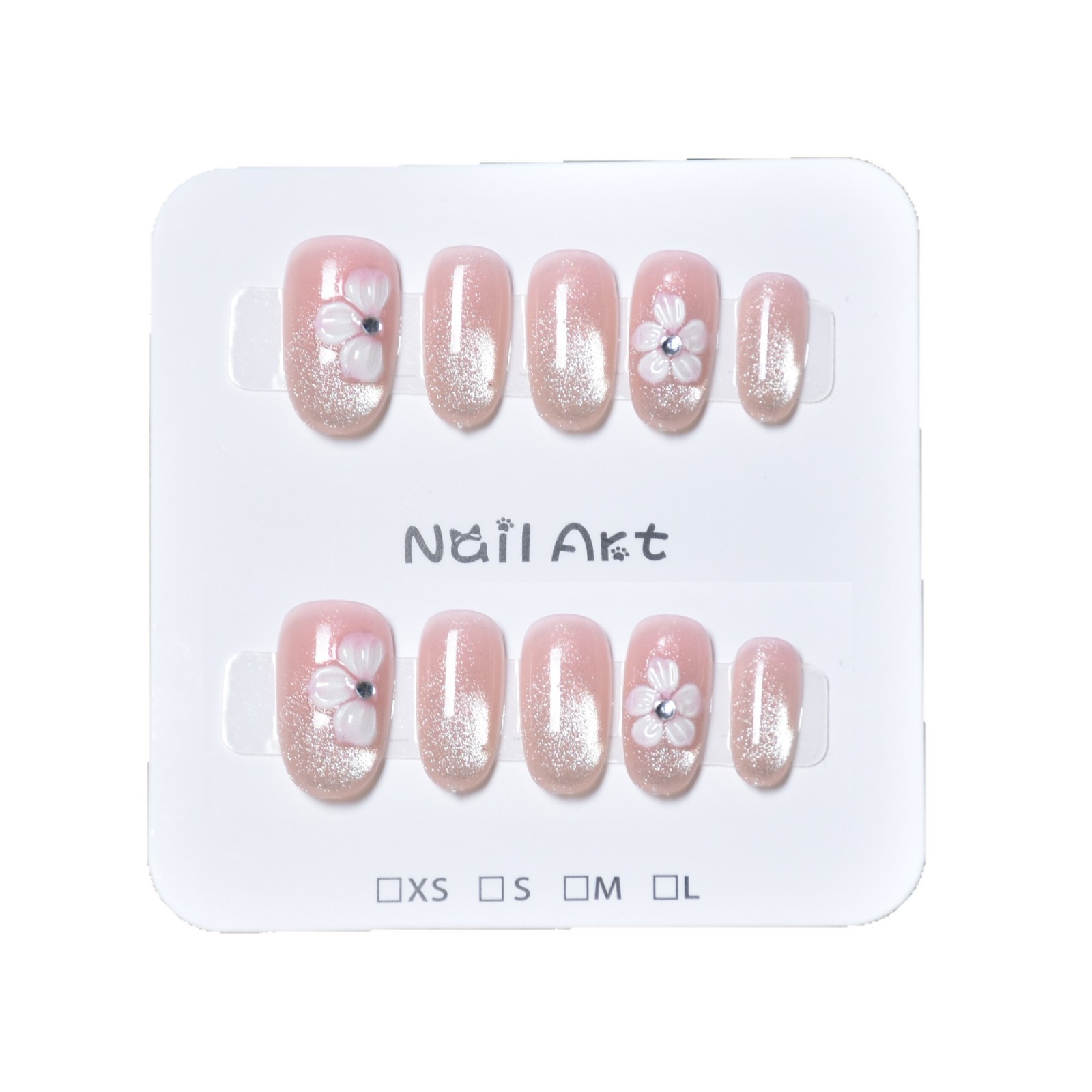 Explosiones de uso de uñas de ojo de gato flor tridimensional lindo dulce parche de uñas falsas desmontable parche de uñas prefabricado engrosado
