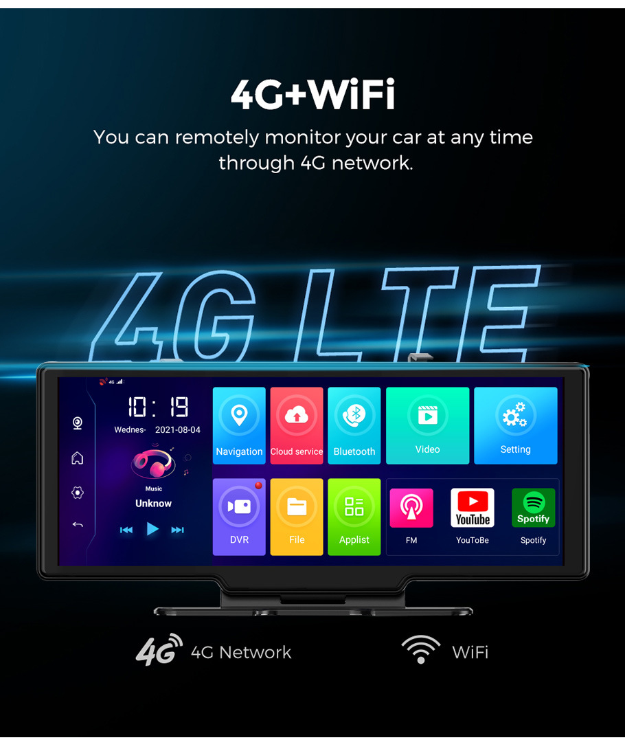4G Remote Dash Cam Android Full-Screen Streaming Media Dual Front and Rear Recording Exclusive for Cross-Border Sales