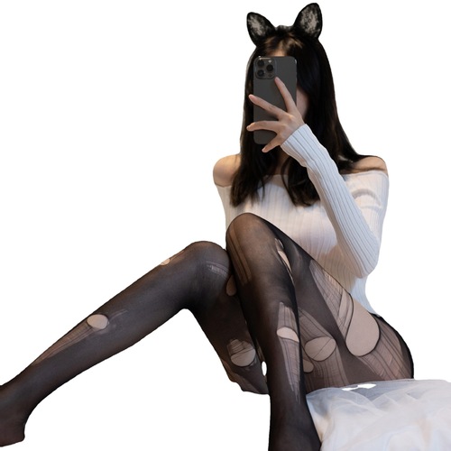 Sexy hand-teared stockings, nightclub sexy stockings, no need to take off, disposable black stockings, ultra-thin, free to tear, hotel club foot bath