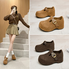 2025秋冬真皮厚底豆豆鞋加绒博肯鞋大头休闲单鞋松糕鞋乐福鞋复古