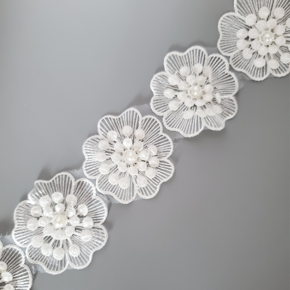 新款白色花朵刺绣水溶 服装辅料DIY蕾丝裙子钉珠装饰爱心手工制作